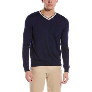 J. McLaughlin Keene Cashmere Blend V Neck Sweater Preppy in Navy Blue XL